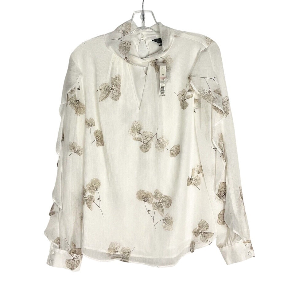The‎ Limited Size M Blouse Ivory Floral Keyhole Ruffle Long Sleeve Blouse New